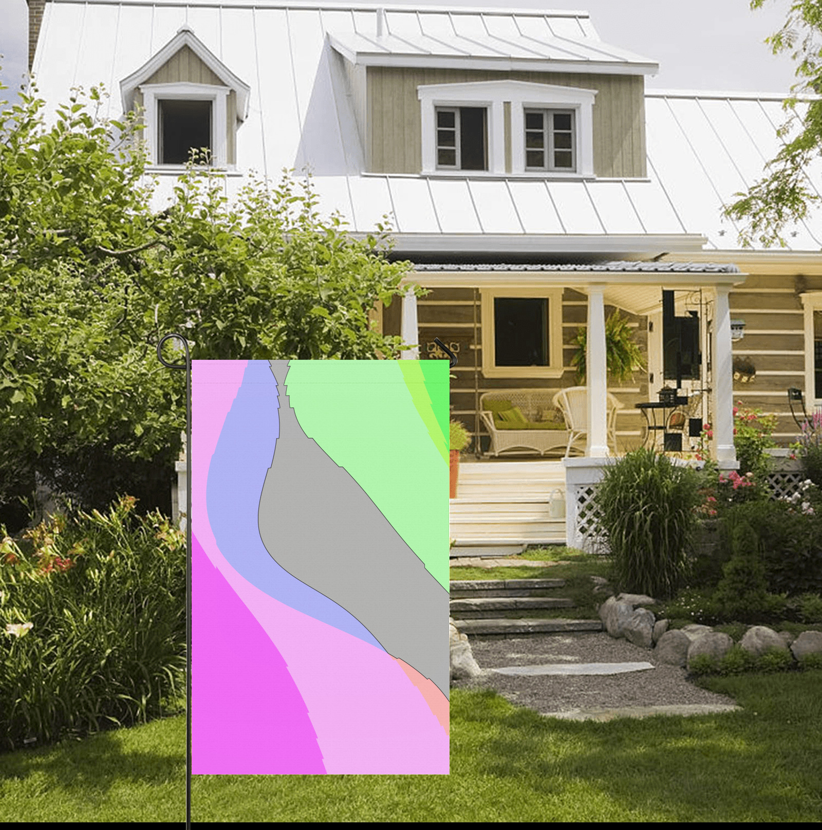 Abstract 703 - Retro Groovy Pink And Green Garden Flag 36''x60'' (Twin Sides)