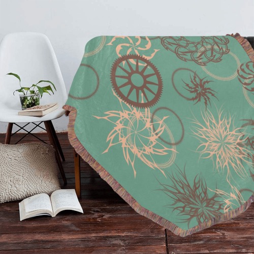 Abstract Spirals and Wheels on Green Ultra-Soft Fringe Blanket 60"x80" (Mixed Green)