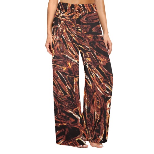 Abstract Style-Golden-Brown Women's Wide Leg Lounge Pants (Model L77)