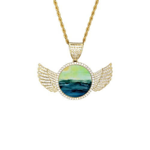 Beach Day 2016 Wings Gold Photo Pendant with Rope Chain