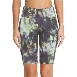 Green and black colorful marbling Women's Workout Half Tights (Model L42)