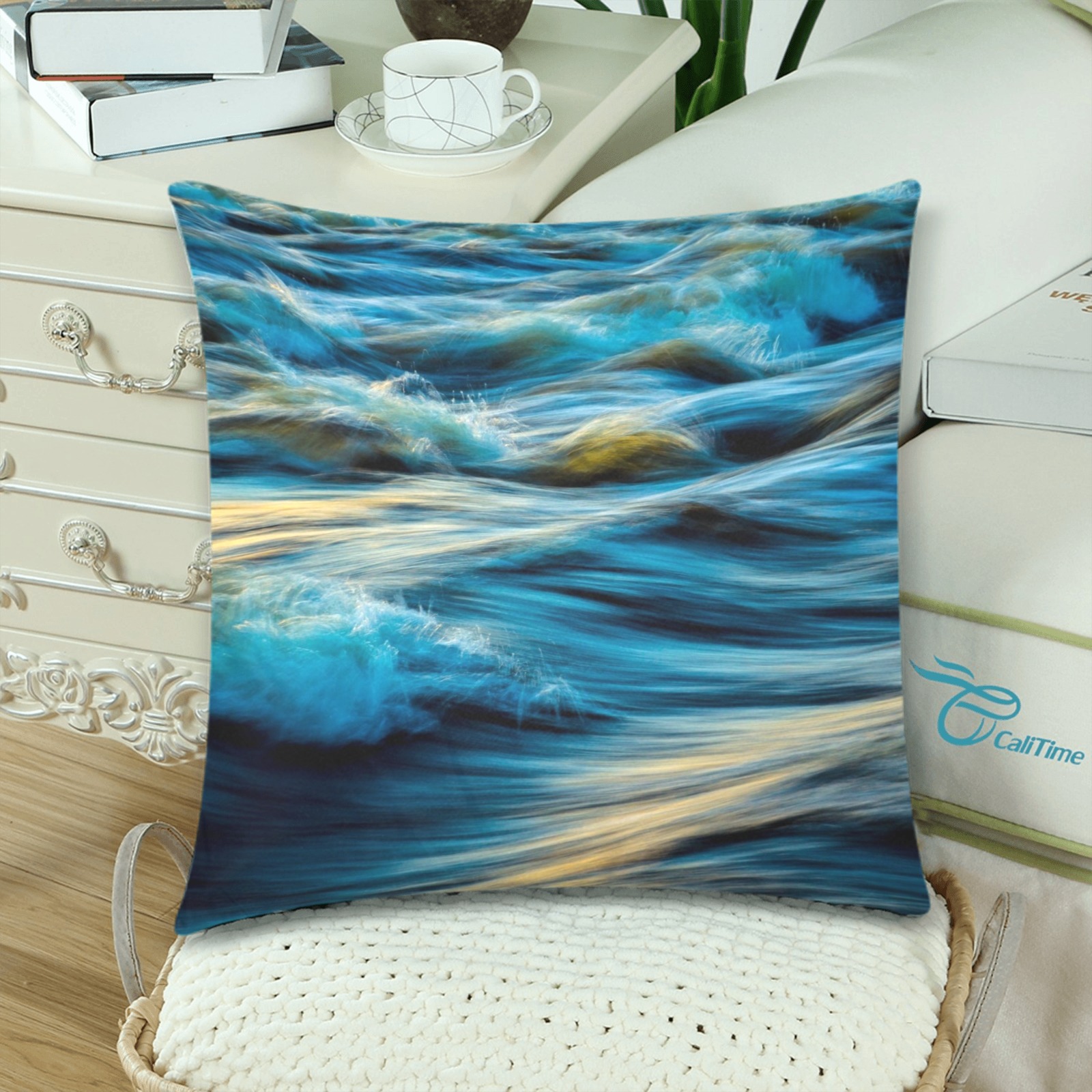 Ocean Waves Custom Zippered Pillow Cases 18"x 18" (Twin Sides) (Set of 2)